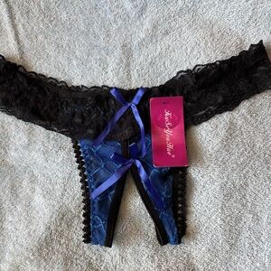 Black and Blue Lace Lingerie open panties med NWT
